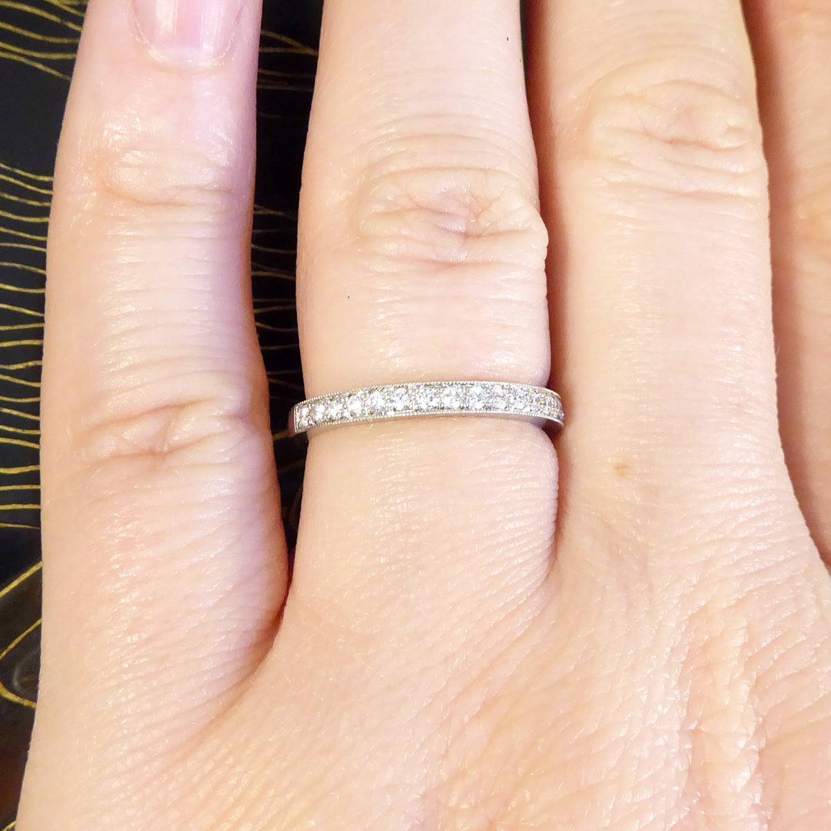 Modern Brilliant Cut Diamond Channel Set Half Eternity Ring in Platinum - Wharfedale Antiques