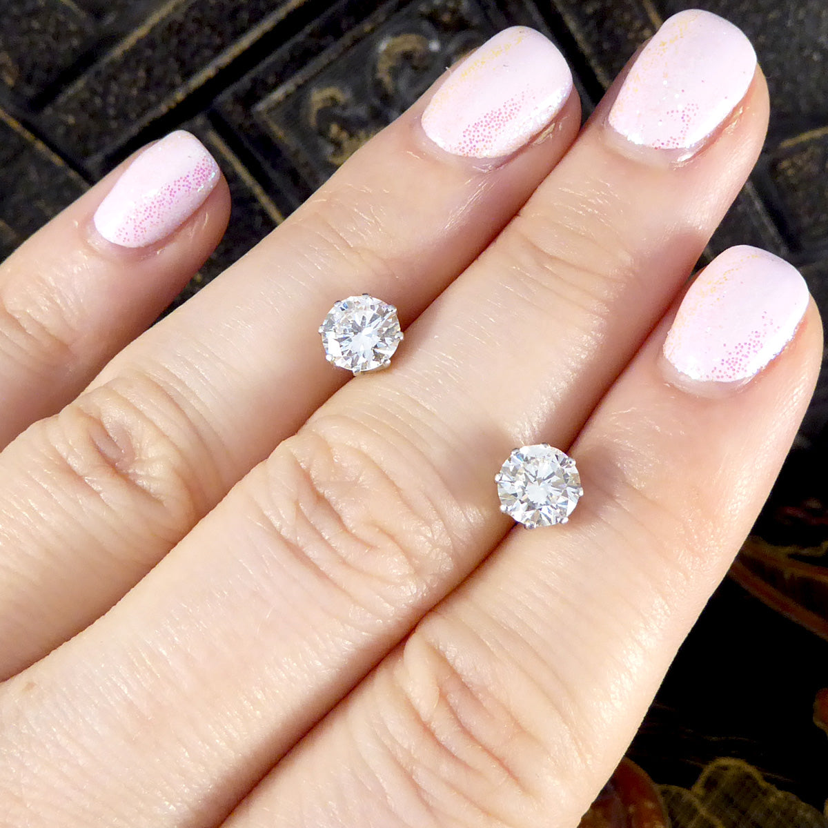 1.80ct Round Brilliant Cut Diamond Stud Earrings in Platinum - Wharfedale Antiques