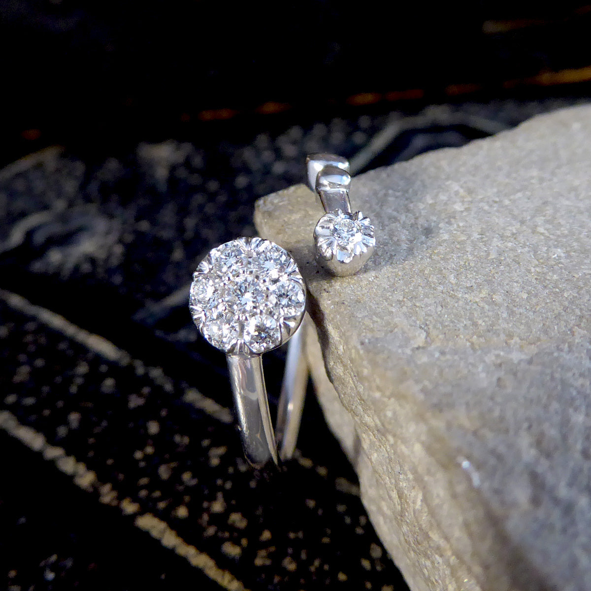 Diamond Daisy Cluster Torque Ring in White Gold - Wharfedale Antiques