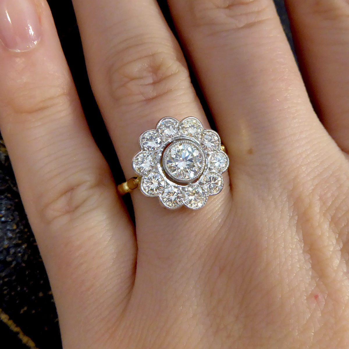 1.85ct Diamond Daisy Halo Cluster Ring set in 18ct Yellow Gold and Platinum