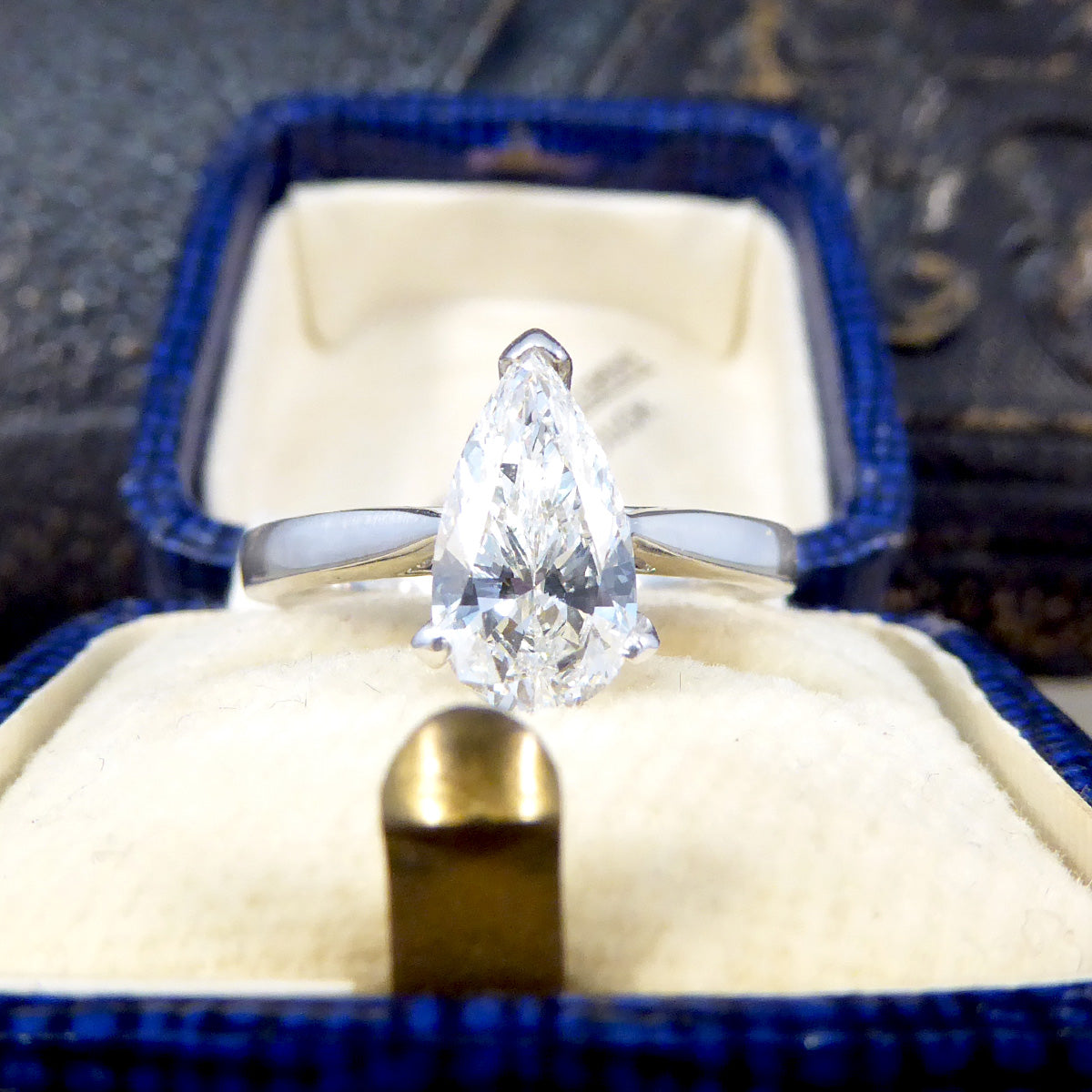 Solitaire Engagement Ring with 1.26ct Pear Cut Diamond in 18ct White Gold - Wharfedale Antiques