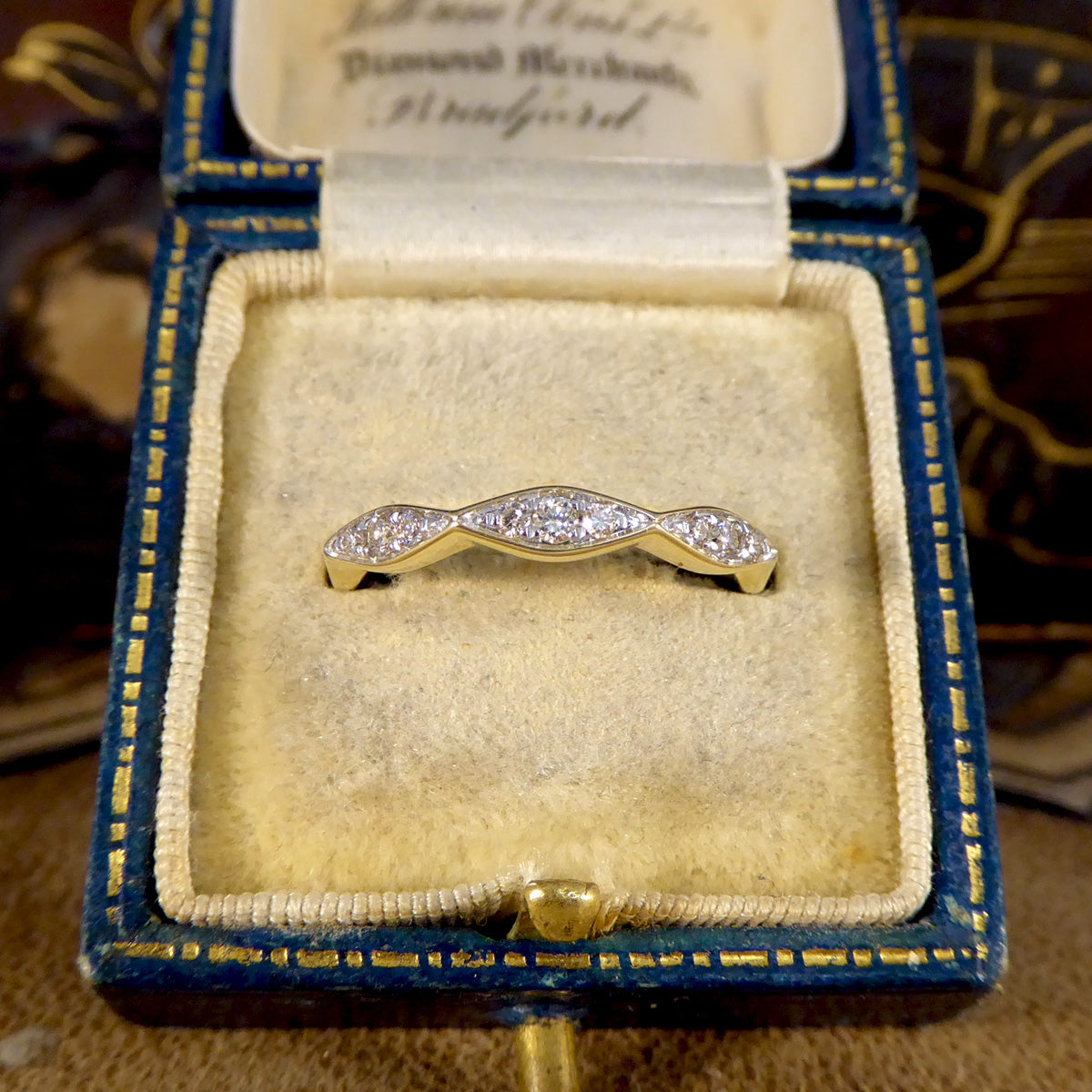 Diamond set Geometric Half Eternity Band Ring in Yellow Gold - Wharfedale Antiques