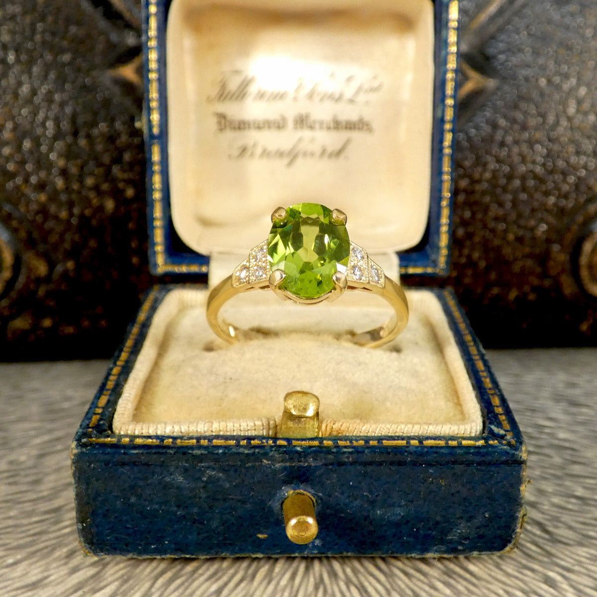 Peridot and Diamond Engagement Ring for anyone who likes a pop of colour and something unique and handmade.
