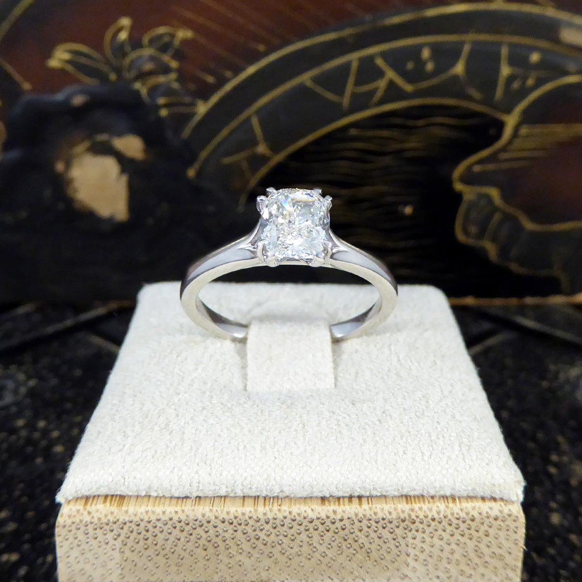 1.00ct Cushion Modified Brilliant Cut Diamond Solitaire Engagement Ring in 18ct White Gold - Wharfedale Antiques