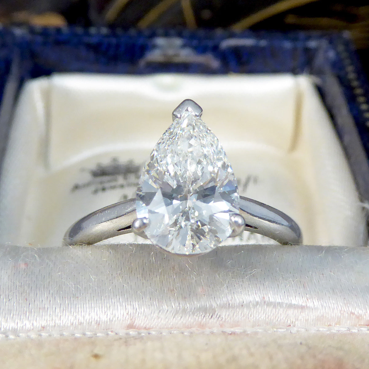 2.10ct Pear Shaped Brilliant Cut Diamond Solitaire Ring in Platinum - Wharfedale Antiques