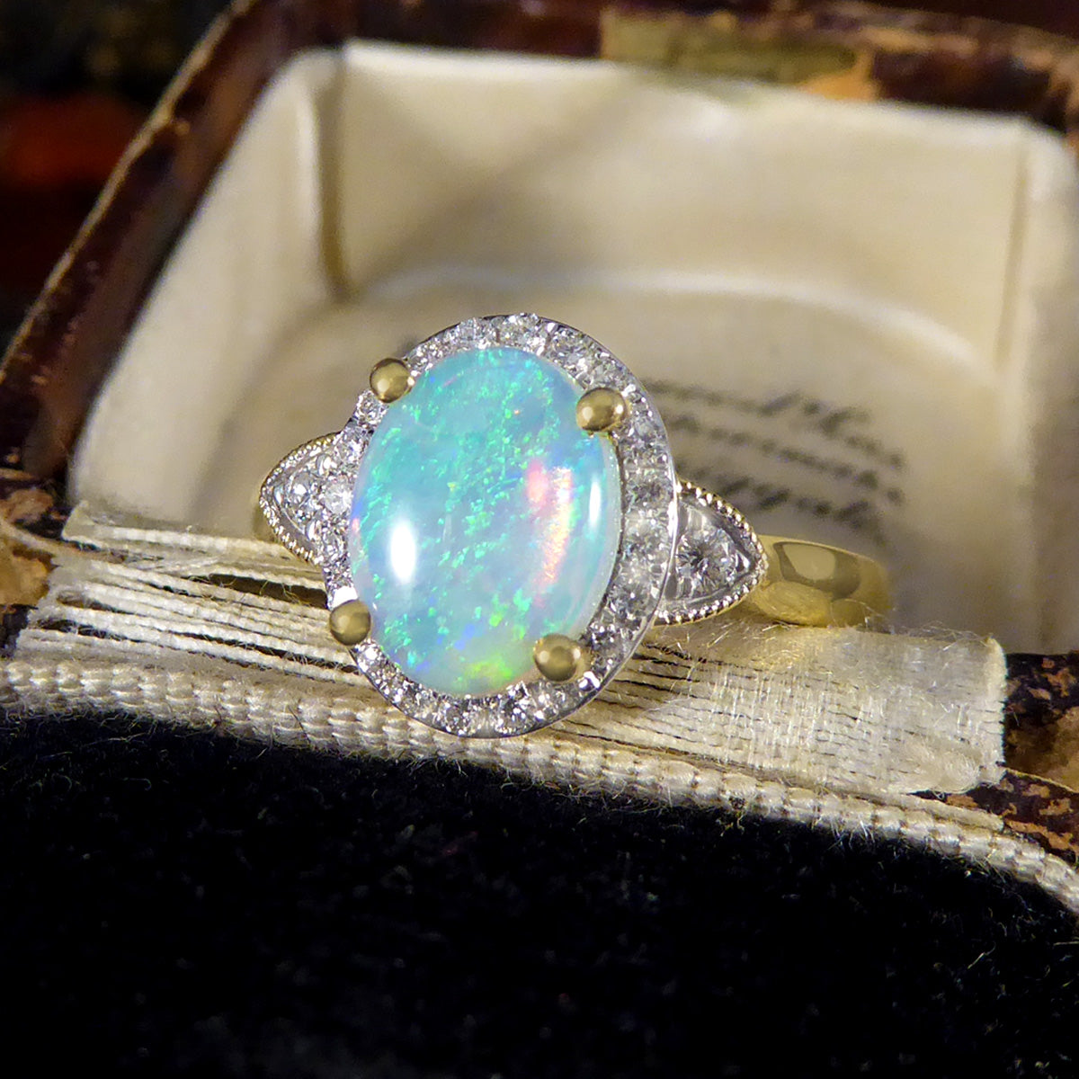 Modern Opal and Diamond Cluster Ring in 18ct Yellow Gold