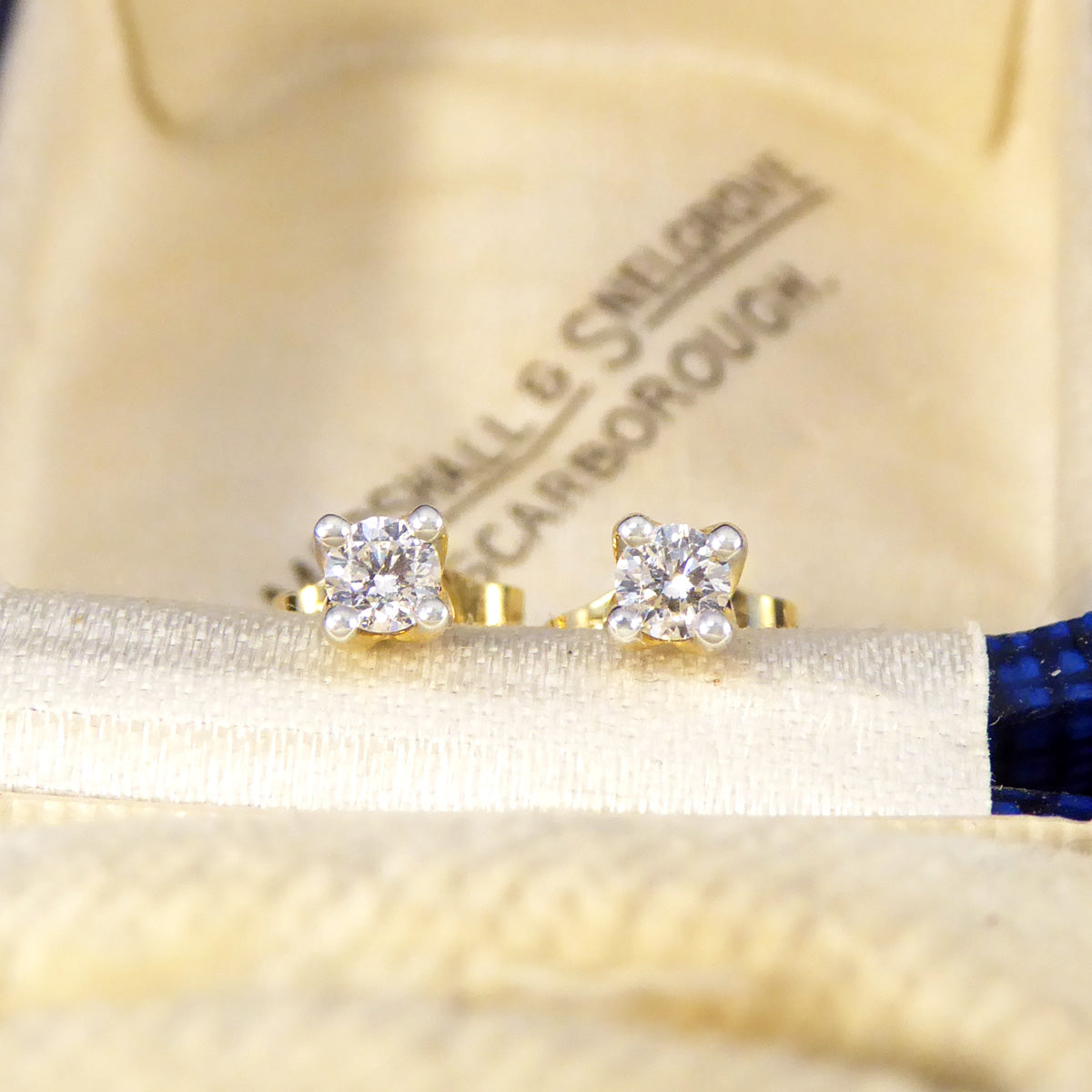 Diamond Stud Earrings in 18ct Yellow Gold - Wharfedale Antiques