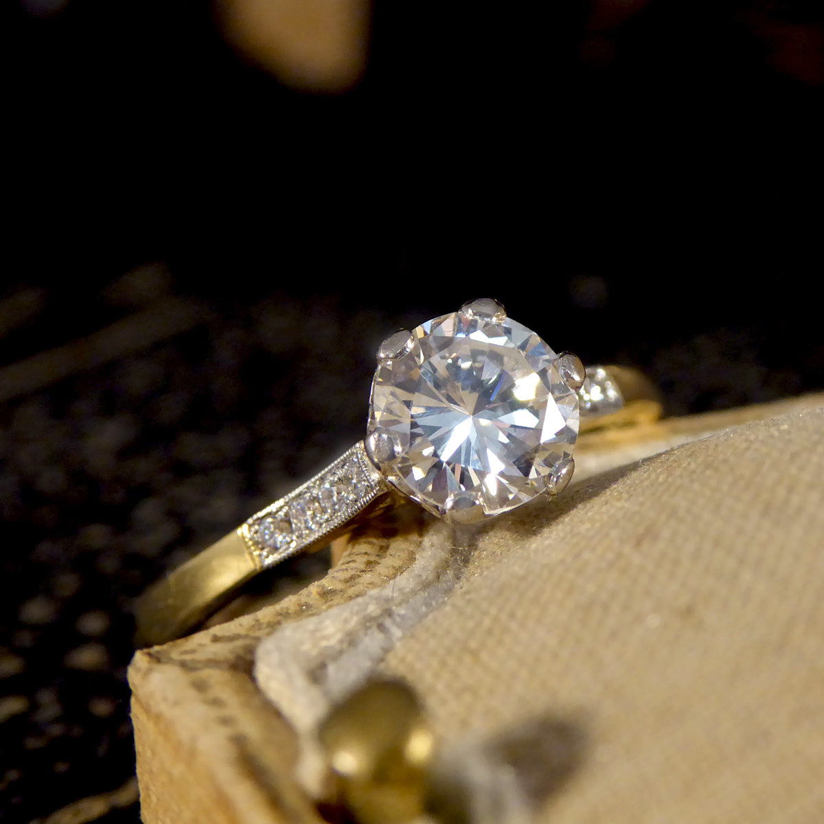0.90ct Diamond Solitaire Engagement Ring in 18ct Yellow Gold and Platinum - Wharfedale Antiques
