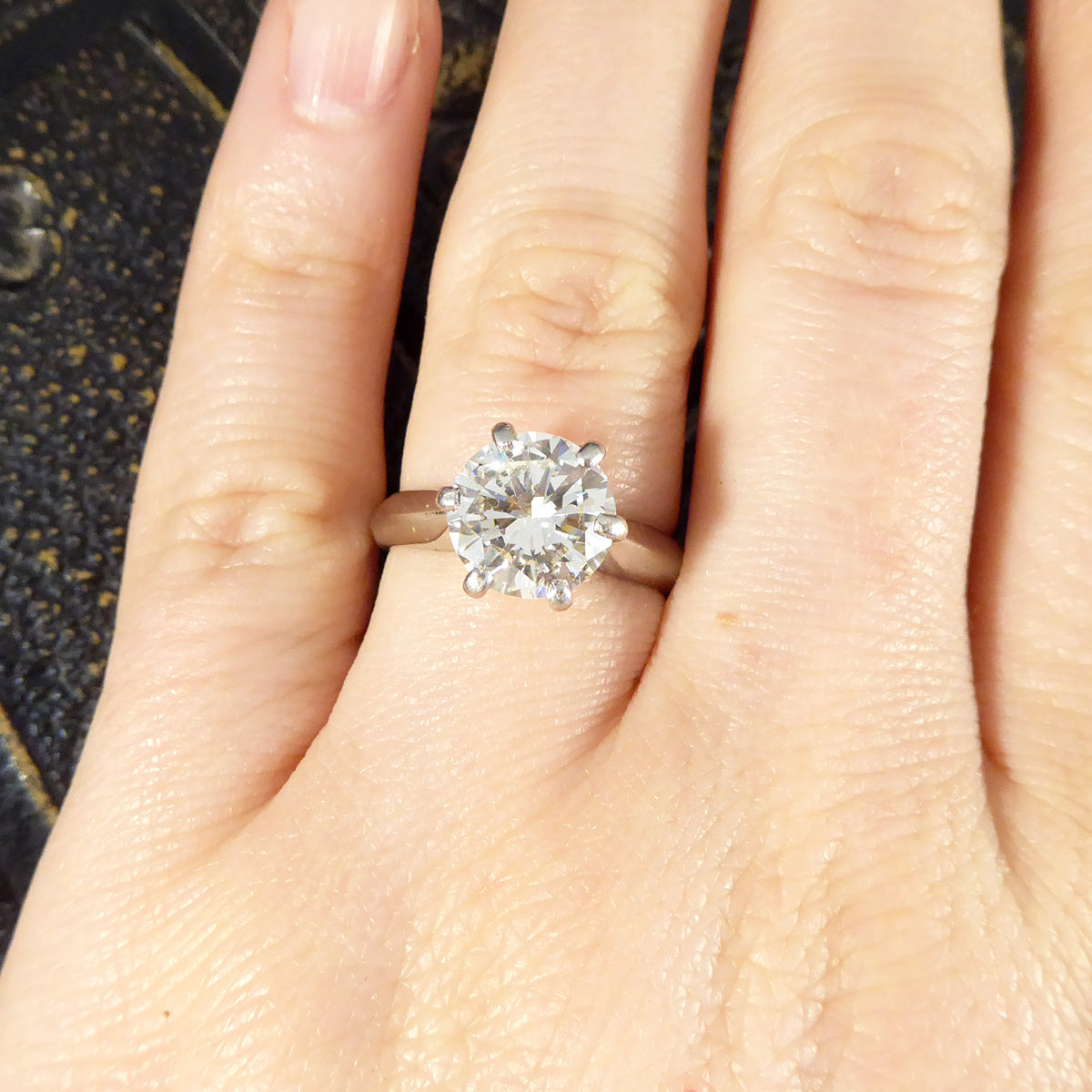 2.54ct Brilliant Cut Diamond Solitaire Engagement Ring on Plain Platinum Band - Wharfedale Antiques