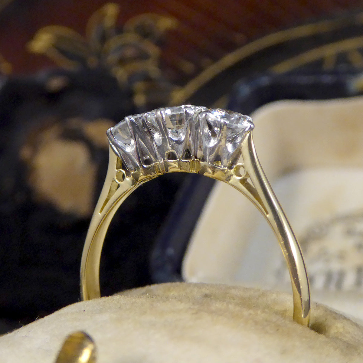 C1920's Diamond Trilogy Three Stone Diamond Ring in 18ct Yellow Gold and Platinum - Wharfedale Antiques