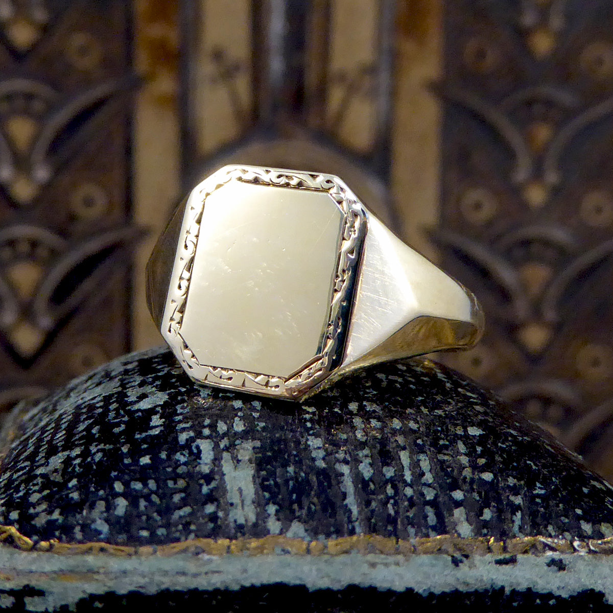 Mid 20th Century Rectangular Framed Signet Ring in 9ct Yellow Gold