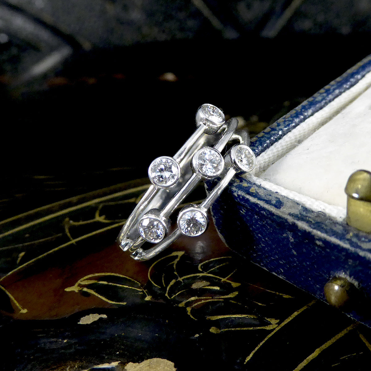 Diamond Three Strand Bubble Style Ring in 18ct White Gold - Wharfedale Antiques