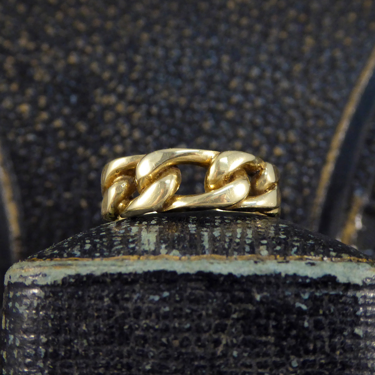 Vintage Solid Yellow Gold Curb Chain Half Band Ring - Wharfedale Antiques