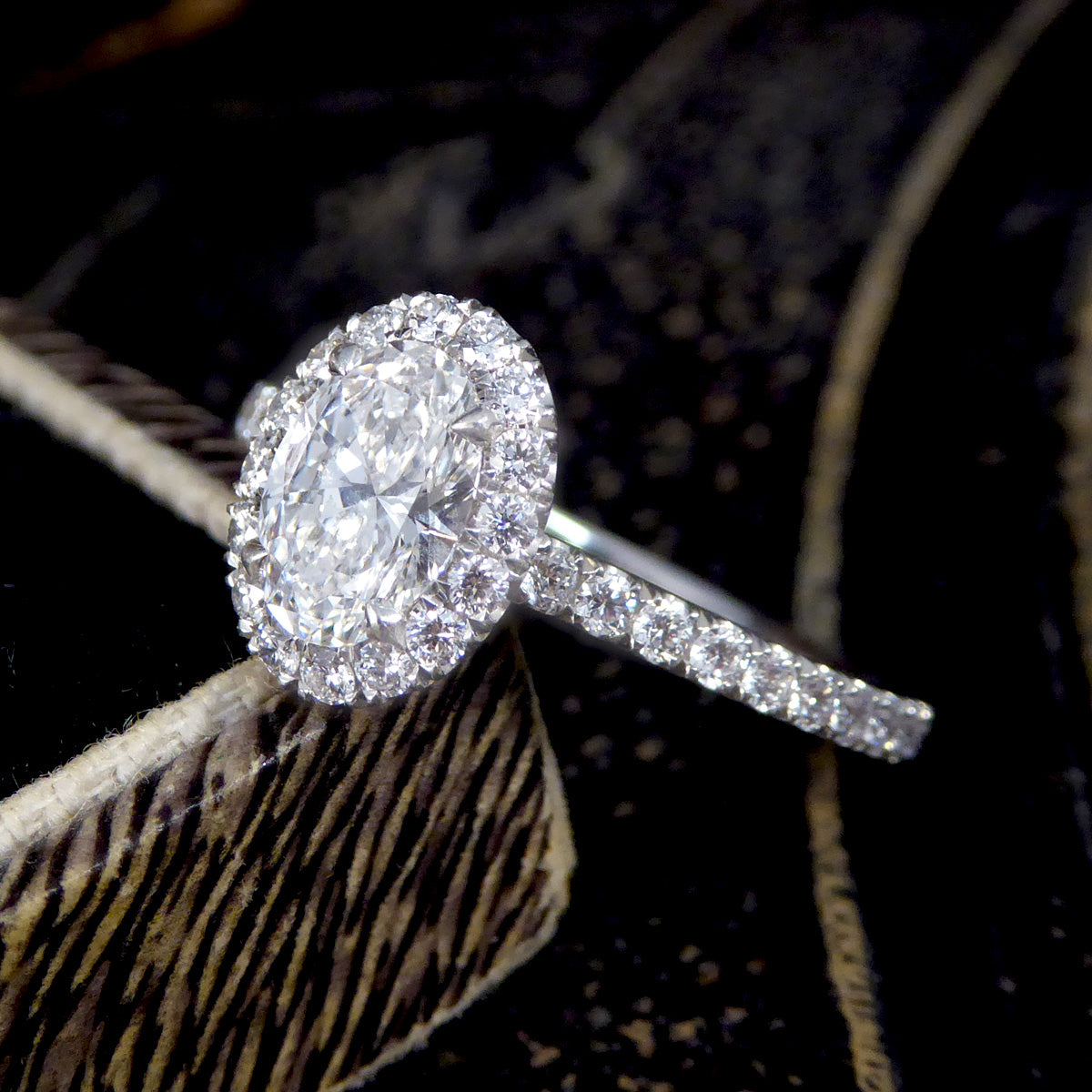 GIA D Colour Oval Cut Diamond Cluster ring with Diamond Shoulders in Platinum - Wharfedale Antiques