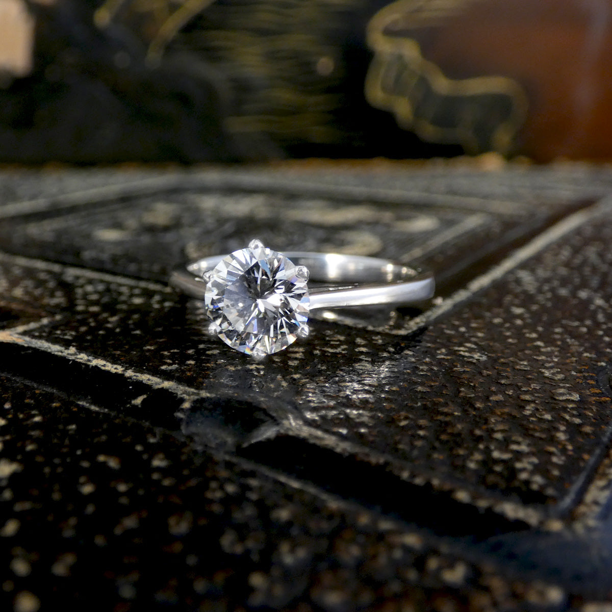 A classic and gorgeous 1.22ct Brilliant Cut Diamond solitaire engagement ring in a Platinum 6 claw setting.