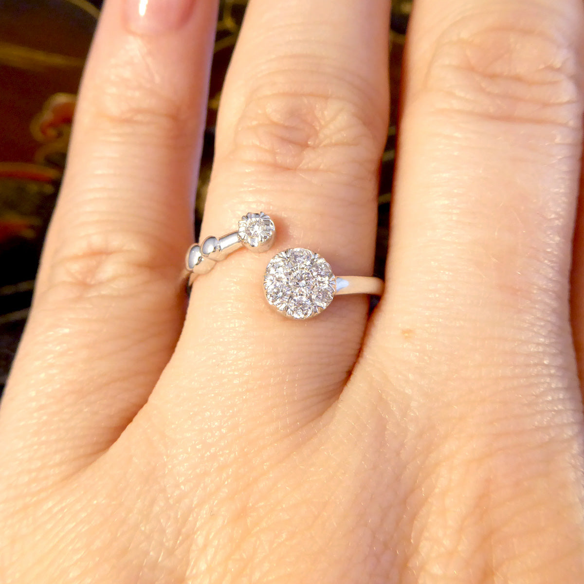 Diamond Daisy Cluster Torque Ring in White Gold - Wharfedale Antiques