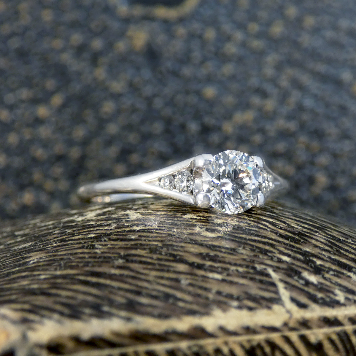 Diamond Solitaire Engagement Ring with Diamond Set Shoulders in 18ct White Gold - Wharfedale Antiques