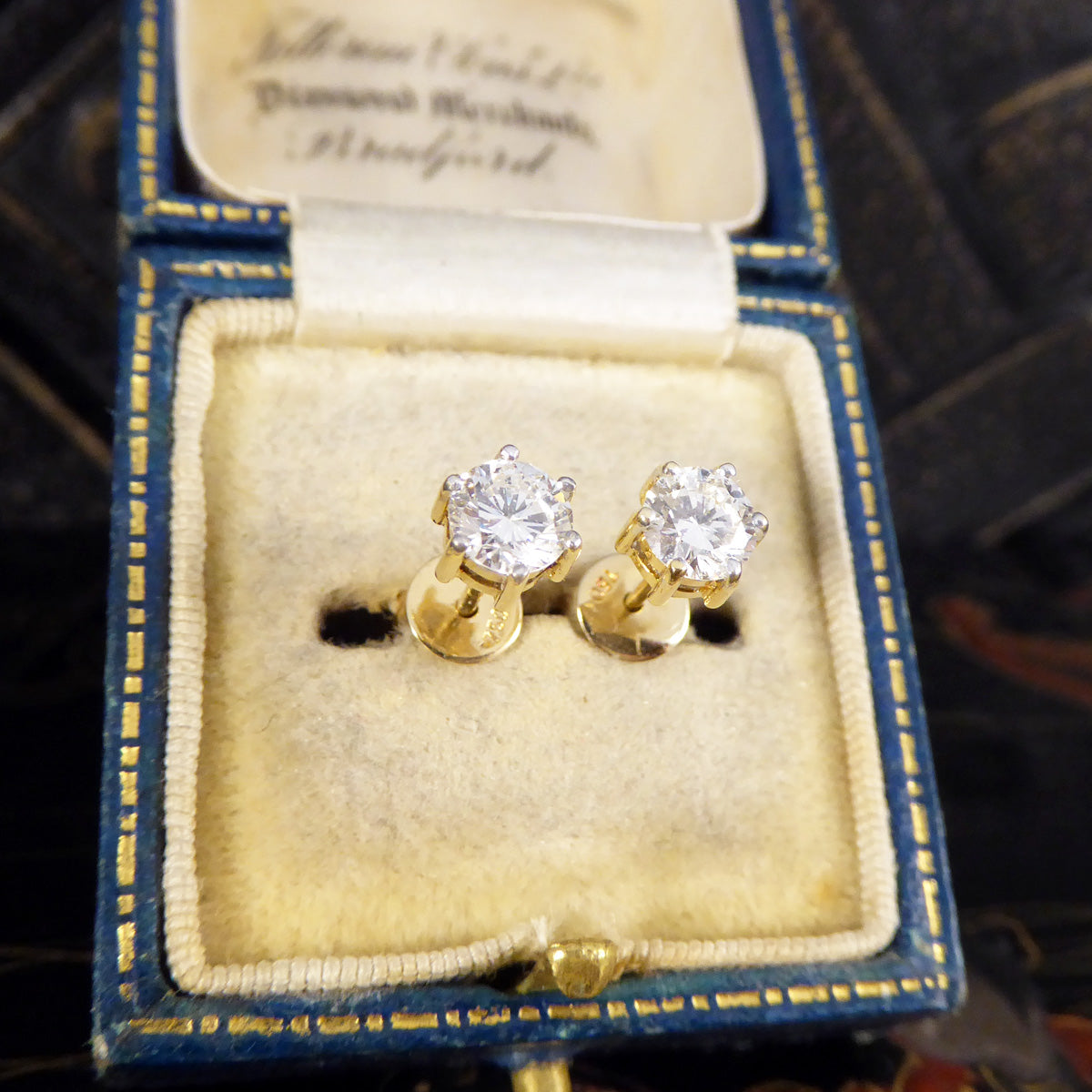 Classic Diamond Stud Earrings Weighing 1.00ct in 18ct Yellow Gold - Wharfedale Antiques