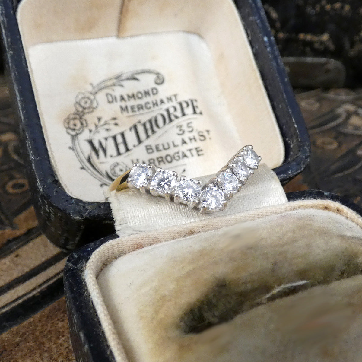 Diamond Set Wishbone Ring in 18ct Yellow and White Gold - Wharfedale Antiques