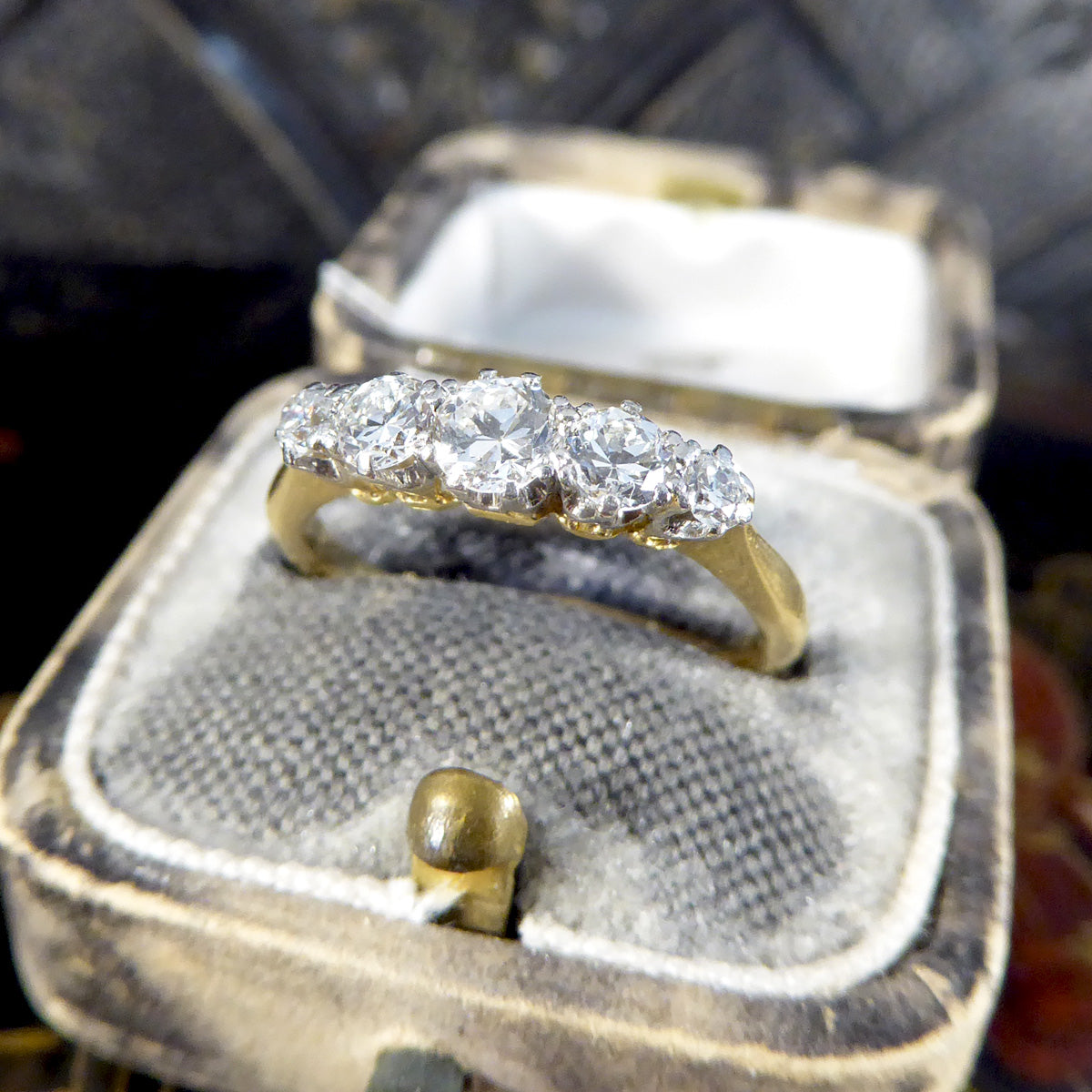 Antique Edwardian Diamond Five Stone Ring in 18ct Yellow Gold and Platinum - Wharfedale Antiques