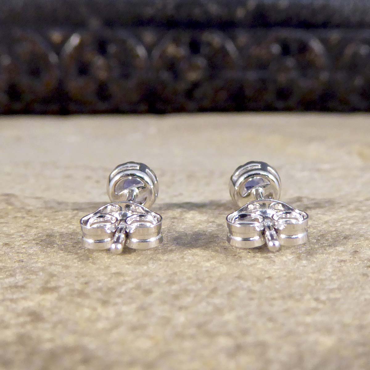Sapphire and Diamond Target Cluster Stud Earrings in 9ct White Gold - Wharfedale Antiques
