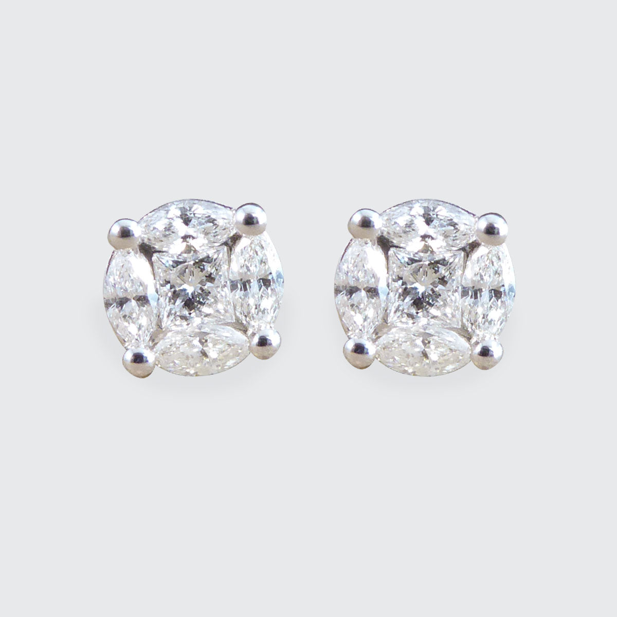 Contemporary 0.50ct Diamond Cluster and 1.50ct Look Earrings in White Gold