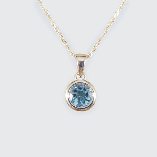 Contemporary Blue Topaz Rub Over Pendant on White Gold Chain - Wharfedale Antiques