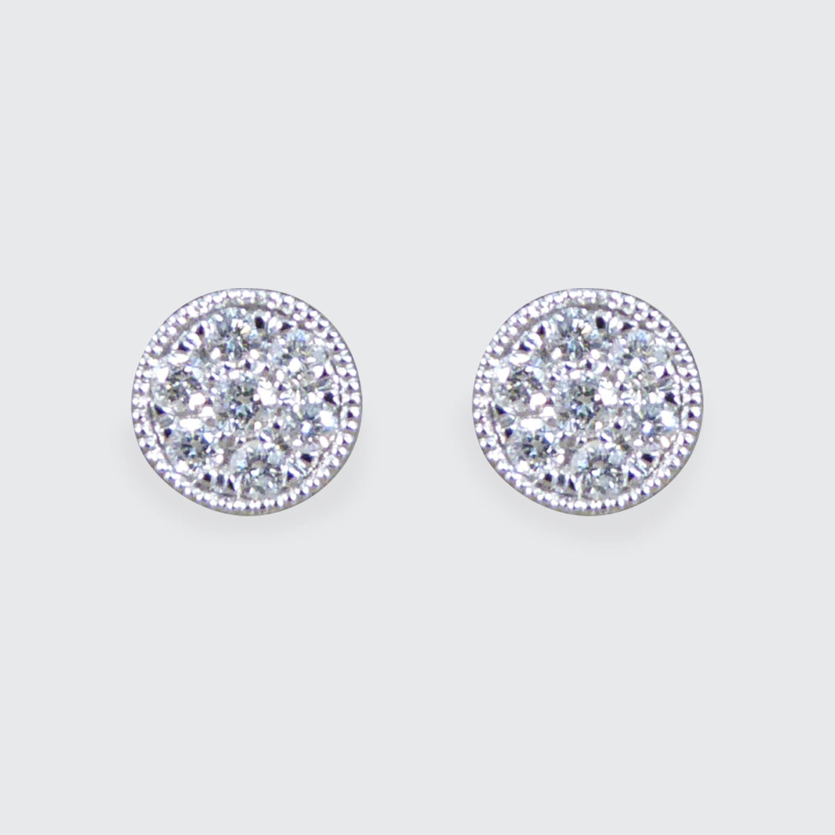 Diamond Cluster Stud Earrings in 9ct White Gold Milgrain Circular Setting - Wharfedale Antiques