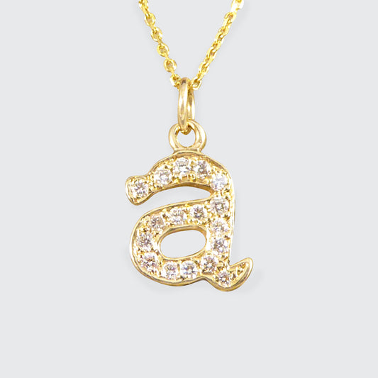 Diamond Set A Initial Pendant in 18ct Yellow Gold on a Yellow Gold Necklace Chain - Wharfedale Antiques
