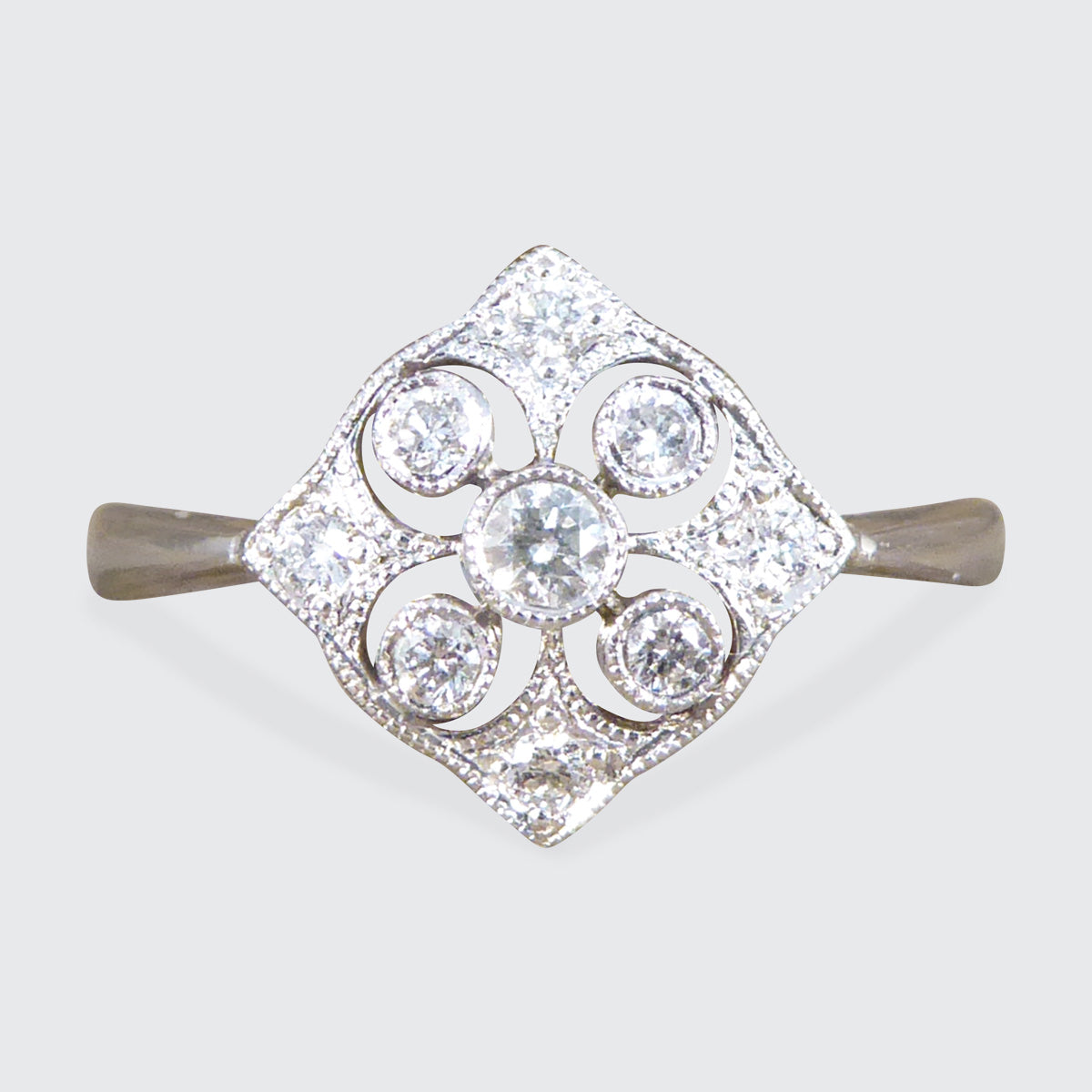 1920's Period Replica Geometric Pattern Diamond Ring in 18ct White Gold - Wharfedale Antiques