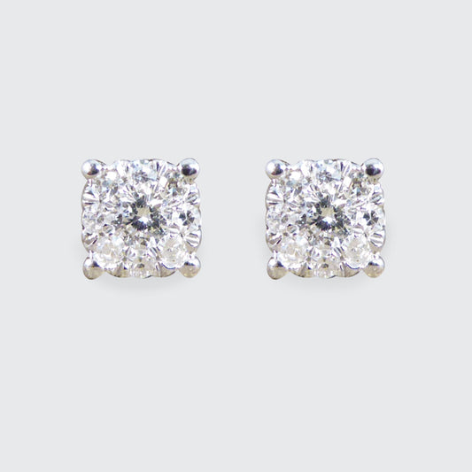 Contemporary 0.20ct Diamond Cluster and 1.00ct Look Earrings in White Gold - Wharfedale Antiques
