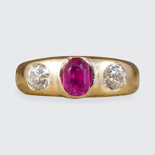 Late Victorian Ruby and Diamond Gypsy Set Band in 18ct Yellow Gold - Wharfedale Antiques