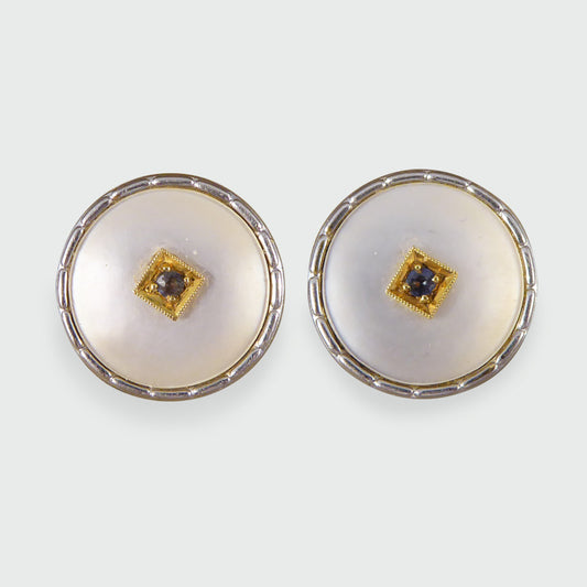 Mother of Pearl and Sapphire Edwardian Cufflinks in 18ct Gold