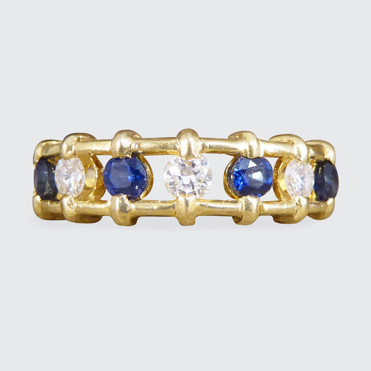 Unusual Sapphire and Diamond Spacer Ring in 18ct Yellow Gold - Wharfedale Antiques