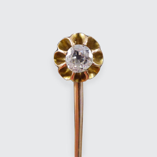 Antique Victorian 0.41ct Diamond Claw Set Pin in 9ct Yellow Gold - Wharfedale Antiques
