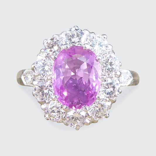 Contemporary Edwardian Style 1.15ct Pink Sapphire and Diamond Cluster Ring in Platinum - Wharfedale Antiques