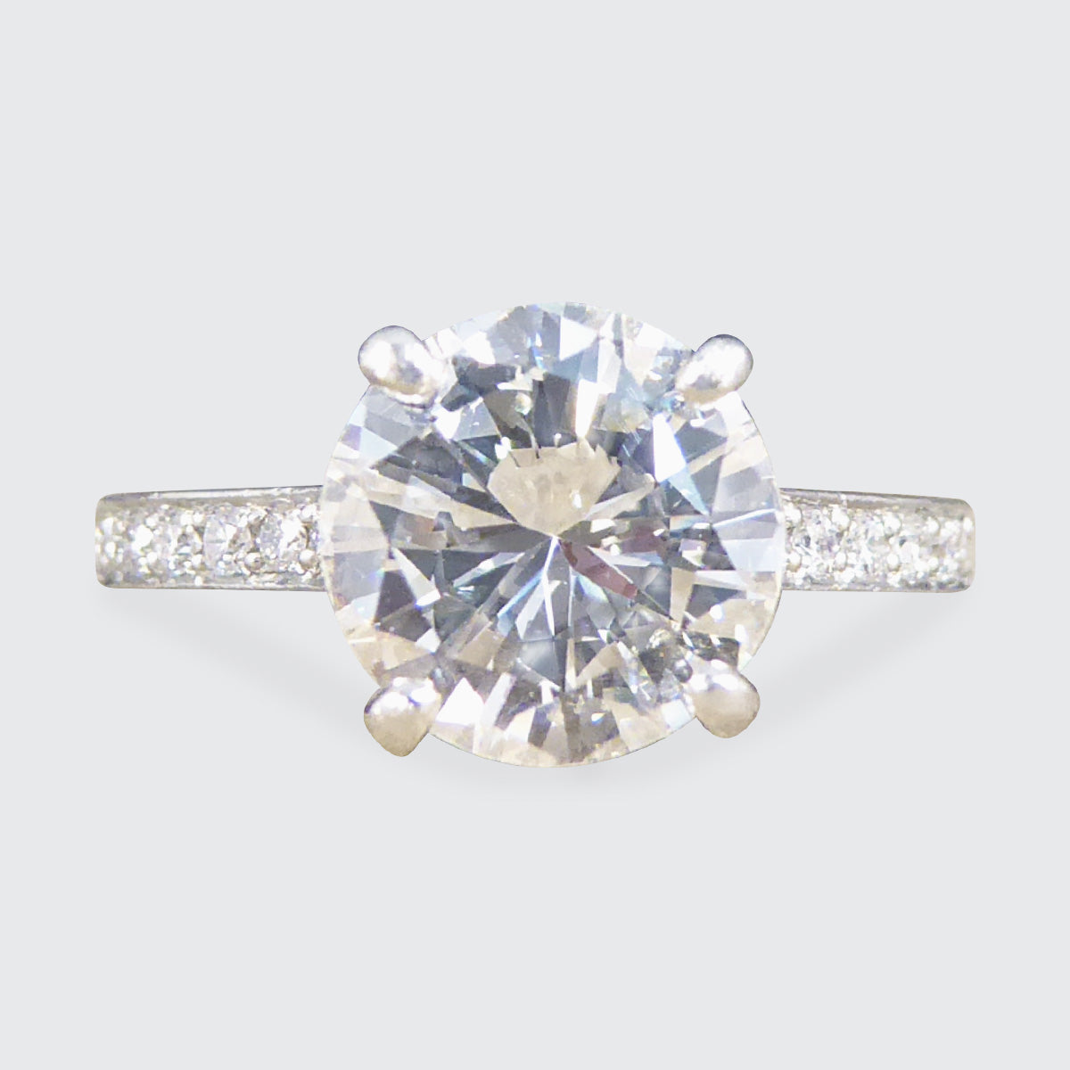 1.91ct Brilliant Cut Diamond Solitaire Engagement Ring with Diamond Shoulders in Platinum - Wharfedale Antiques