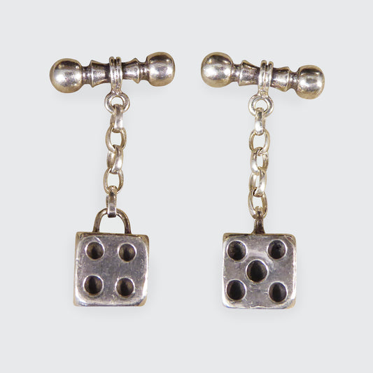 Solid Silver Quality Playing Dice Cufflinks - Wharfedale Antiques