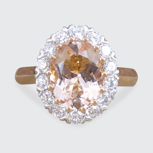 1.82ct Pink Morganite and Diamond Cluster Ring in 18ct White and Rose Gold - Wharfedale Antiques