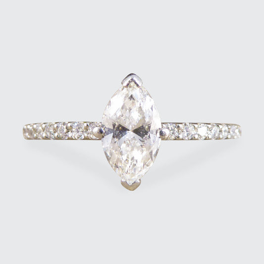 0.55ct Marquise Cut Diamond Solitaire Engagement Ring with Diamond Shoulders in Platinum