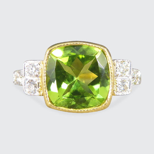 Edwardian Style Collar Set 2.12ct Peridot and Diamond Ring in 18ct White and Yellow Gold - Wharfedale Antiques