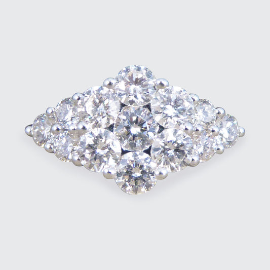 1.25ct Diamond Cluster Boat Shaped Ring in 18ct Yellow Gold - Wharfedale Antiques