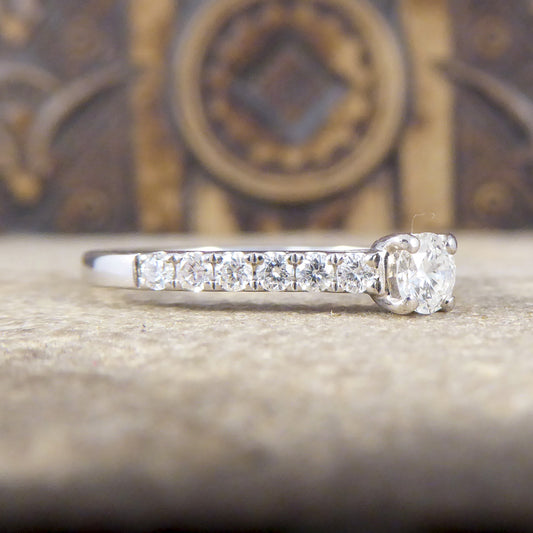 Contemporary Diamond Ring with Diamond Set Shoulders in 18ct White Gold - Wharfedale Antiques