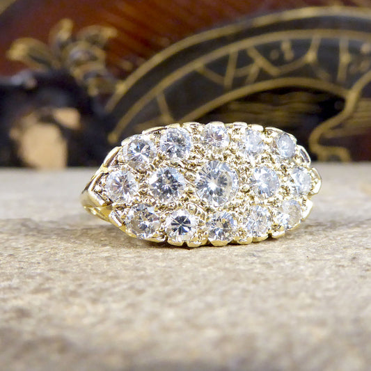 1.40ct Diamond Three Row Cluster Ring with Detailed Gallery in 18ct Yellow Gold - Wharfedale Antiques