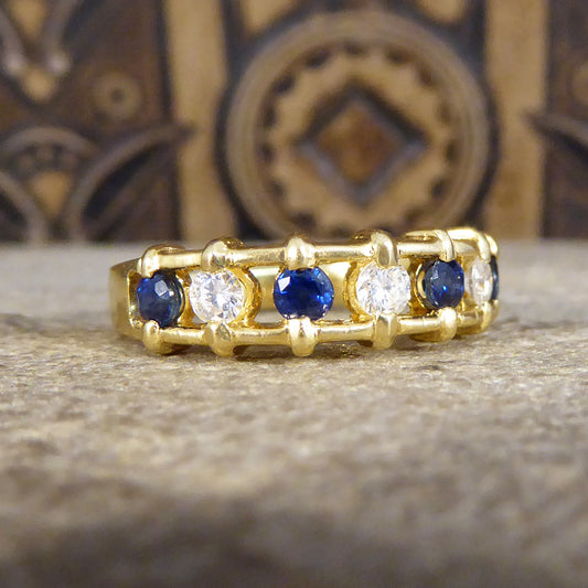 Unusual Sapphire and Diamond Spacer Ring in 18ct Yellow Gold - Wharfedale Antiques