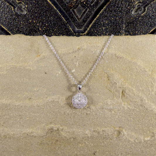 Art Deco Style Modern Diamond Cluster Pendant Necklace in 9ct White Gold - Wharfedale Antiques
