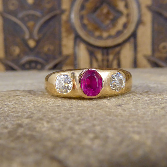 Late Victorian Ruby and Diamond Gypsy Set Band in 18ct Yellow Gold - Wharfedale Antiques