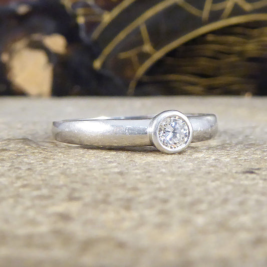 Vintage Rub Over Collar Set Diamond Solitaire Ring in Platinum - Wharfedale Antiques