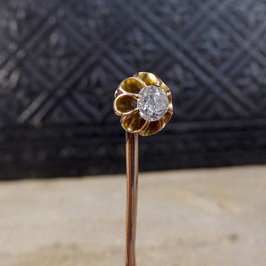 Antique Victorian 0.41ct Diamond Claw Set Pin in 9ct Yellow Gold - Wharfedale Antiques