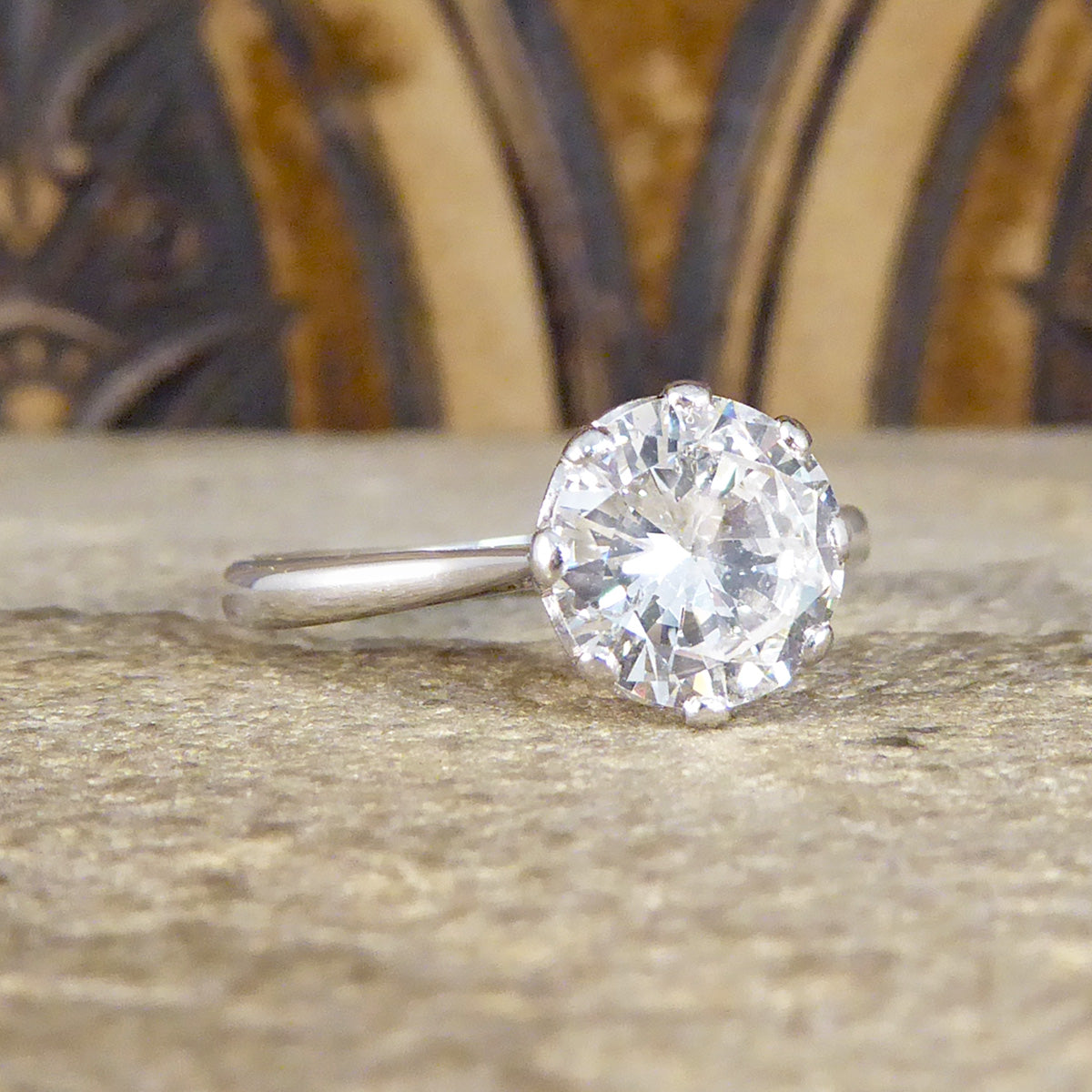 1930's 1.77ct Round Brilliant Cut Diamond Solitaire Engagement Ring in 18ct White Gold and Platinum - Wharfedale Antiques